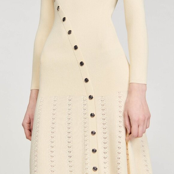 Sandro Womens Naturels Button-embellished Knitted Maxi Dress In Cream - Picture 5 of 16